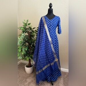 Printed Royal  Blue Anarkali gown with Dupatta.